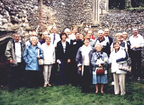 Group photo of all Powditch's and nee Powditch's who attended the first-ever Powditch Family Gathering 2004.  The photo was taken in the grounds of  Creake Abbey
(Photo taken by Lyn Harcourt-Webster; copyright John C Algar 2004)
